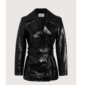 $980 ROARI Kennedy Trench Black Glazed Cow Leather Womens S Belted NYC USA Made